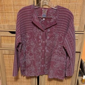 Johnny Was Wine Floral Embroidered Button-Down Shirt